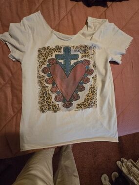 Cream Graphic Heart & Cross Short Sleeve Tee
